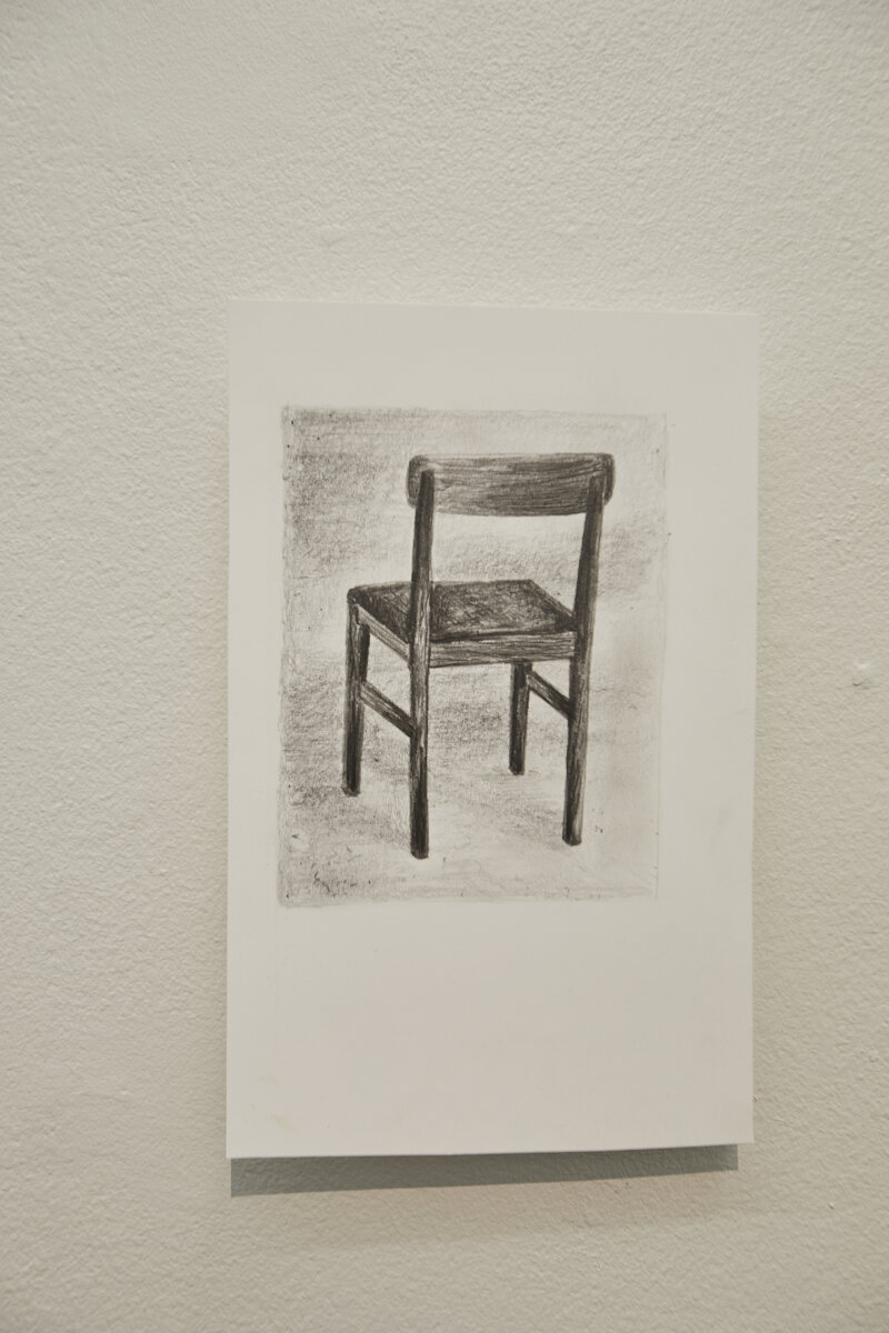 graphite drawing, empty chair