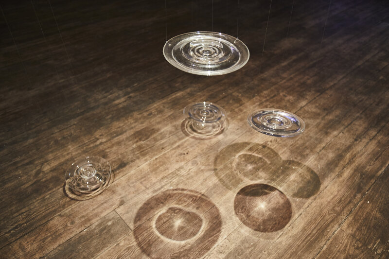 glass objects, drops of rain, contemporary art installation